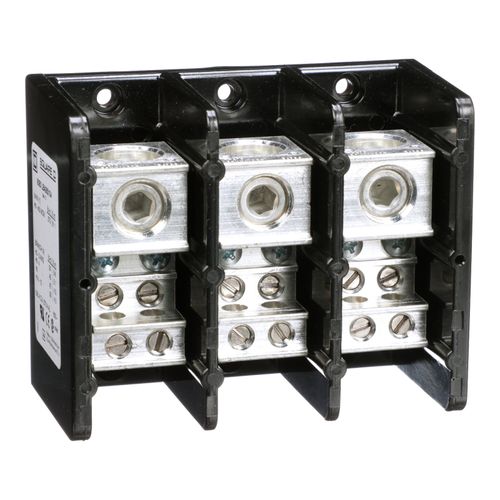 Main product image of 3 Pole Phenolic Power Distribution Block (310A Aluminum, 380A Copper, 600VAC, 1 Primary Connection), 9080LBA365106