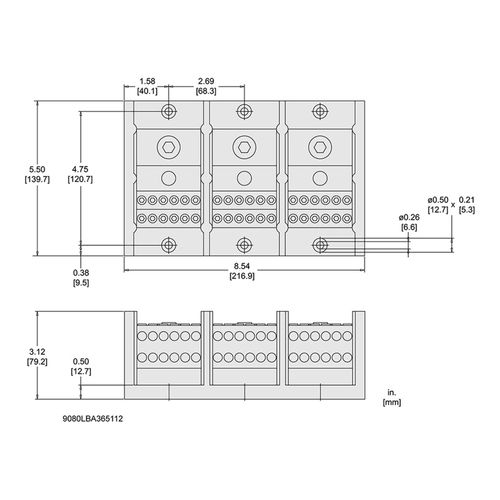 Main product image of 3 Pole Phenolic Power Distribution Block (310A Aluminum, 380A Copper, 600VAC, 1 Primary Connection), 9080LBA365112
