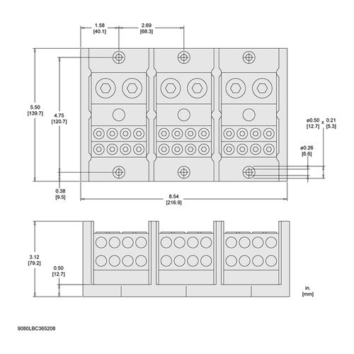 Main product image of 3 Pole Phenolic Power Distribution Block (760A Copper, 600VAC, 2 Primary Connection), 9080LBC365208