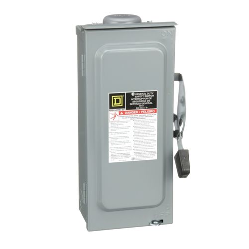 Main product image of 60A Fusible General Duty Safety Switch, 2 Pole, NEMA 3R Enclosure w/ Bolt on Hub Provision and Neutral (240VAC)