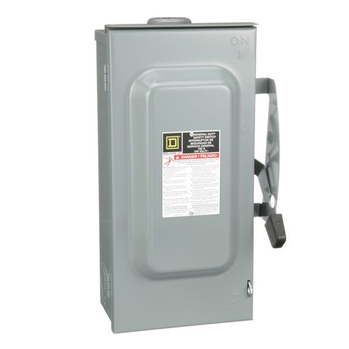 Main product image of 100A Fusible General Duty Safety Switch, 2 Pole, NEMA 3R Enclosure w/ Bolt on Hub Provision and Neutral (240VAC)