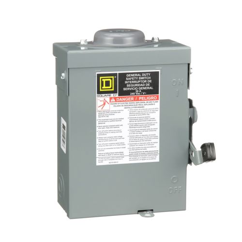 Main product image of 30A Fusible General Duty Safety Switch, 3 Pole, NEMA 3R Enclosure w/ Bolt on Hub Provision and Neutral (240VAC)