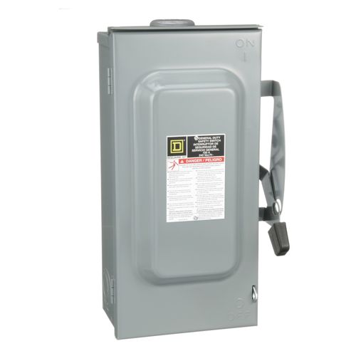 Main product image of 100A Fusible General Duty Safety Switch, 3 Pole, NEMA 3R Enclosure w/ Bolt on Hub Provision and Neutral (240VAC)
