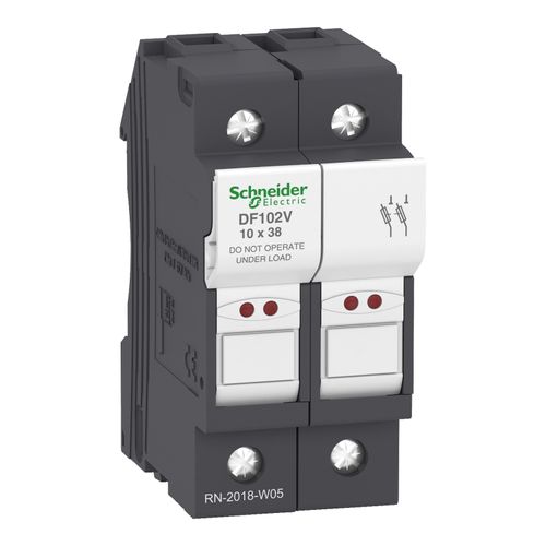 Main product image of 2-Pole 600V 32 Amp DIN Rail Mount Fuse Holder For 38mm x 35mm 10mm Dia. AM And GG Class Fuses, DF102V