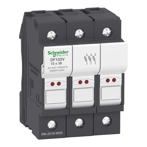 Main product image of 3-Pole 600V 32 Amp DIN Rail Mount Fuse Holder For 38mm x 52mm 10mm Dia. Fuses, DF103V