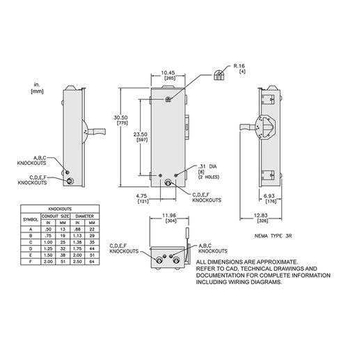Main product image of 100A Double Throw Non-Fusible Safety Switch, 2 Pole, NEMA 3R Enclosure w/ Bolt on Hub Provision (240VAC, 250VDC), DTU223RB