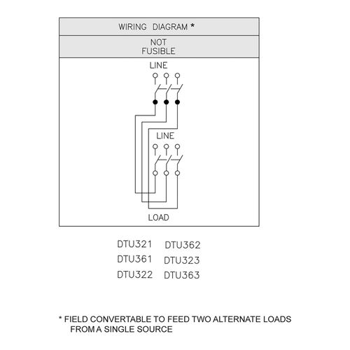 Main product image of 100A Double Throw Non-Fusible Disconnect Switch, 3 Pole, NEMA 1 (240VAC, 250VDC), DTU323