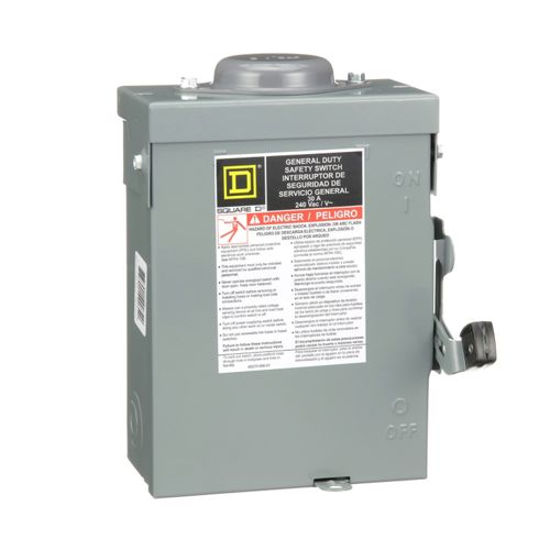 Main product image of 30A Non-Fused General Duty Safety Switch, 2 Pole, NEMA 3R Enclosure w/ Bolt on Hub Provision (240VAC)