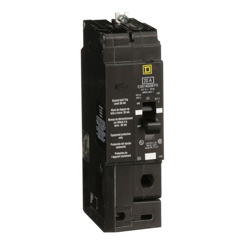 Main product image of Single Pole Panel Mount Molded Case Circuit Breaker, Thermal Magnetic Trip (20A, 277V), EDB14020EPD