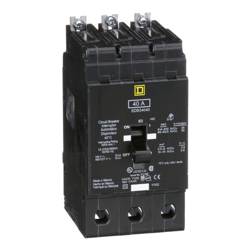 Main product image of 3 Pole Bolt On Miniature Circuit Breaker (40A, 480Y/277V, 18kA), EDB34040