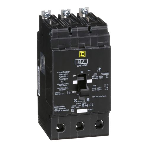 Main product image of 3 Pole Bolt On Miniature Circuit Breaker (45A, 480Y/277V, 18kA), EDB34045