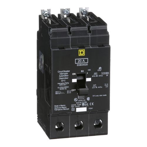 Main product image of 3 Pole Bolt On Miniature Circuit Breaker (20A, 480Y/277V, 35kA), EGB34020