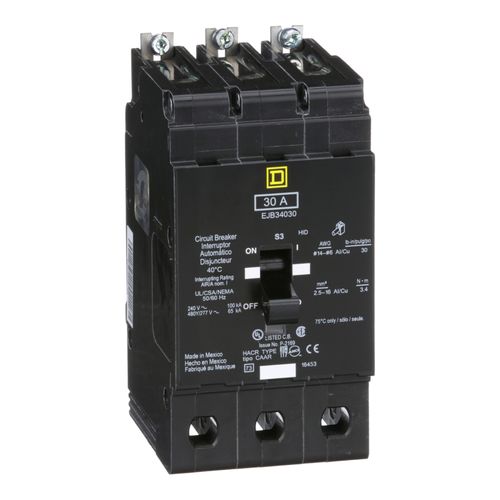 Main product image of 3 Pole Bolt On Miniature Circuit Breaker (30A, 480Y/277V, 65kA), EJB34030
