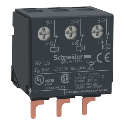 Main product image of 0.25 Amp 690 VAC 50/60 Hz 3-Pole Bolt-On Clip Thermal Magnetic Trip Motor Circuit Breaker, 78mm Deep x 89mm High x 45mm Wide, GV2ME02