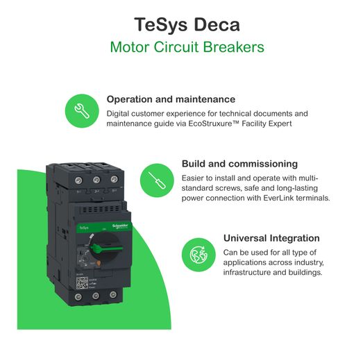 Main product image of 40 Amp 690 VAC 50/60 Hz 3-Pole Bolt-On Clip Thermal Magnetic Trip Motor Circuit Breaker With 9-13A Adjustable Range, 136mm Deep x 132mm High x 55mm Wide, GV3P13