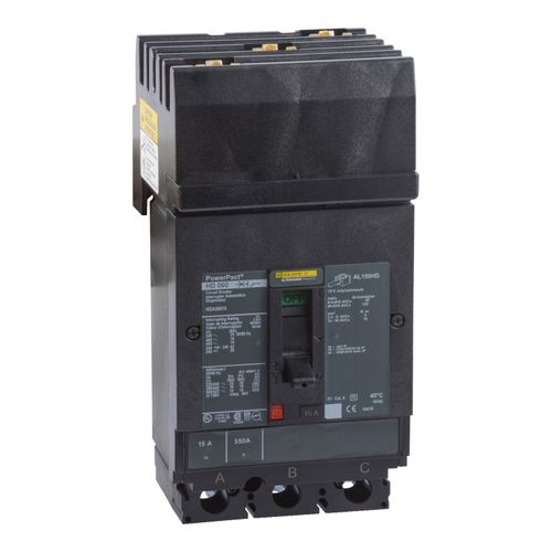 Main product image of 3 Pole Plug In Molded Case Circuit Breaker, Thermal Magnetic Trip (15A, 600VAC), HDA36015