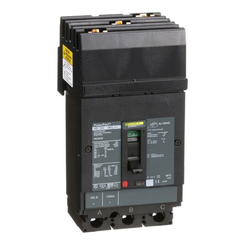 Main product image of 3 Pole Plug In Molded Case Circuit Breaker, Thermal Magnetic Trip (100A, 600VAC), HDA36100