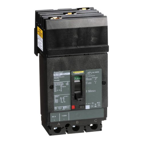 Main product image of 3 Pole Plug In Molded Case Circuit Breaker, Thermal Magnetic Trip (100A, 600VAC), HDA36100