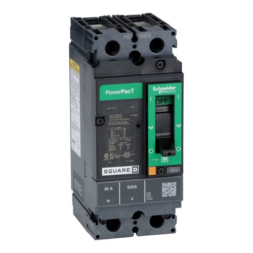 Main product image of 2 Pole Panel Mount Molded Case Circuit Breaker, Thermal Magnetic Trip (35A, 250VDC/600VAC), HDL26035