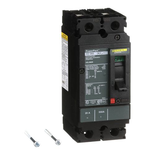 Main product image of 2 Pole Panel Mount Molded Case Circuit Breaker, Thermal Magnetic Trip (35A, 250VDC/600VAC), HDL26035