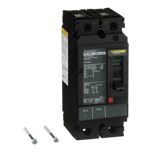 Main product image of 2 Pole Panel Mount Molded Case Circuit Breaker, Thermal Magnetic Trip (40A, 250VDC/600VAC), HDL26040