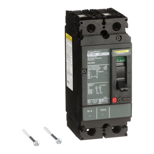 Main product image of 2 Pole Panel Mount Molded Case Circuit Breaker, Thermal Magnetic Trip (60A, 250VDC/600VAC), HDL26060