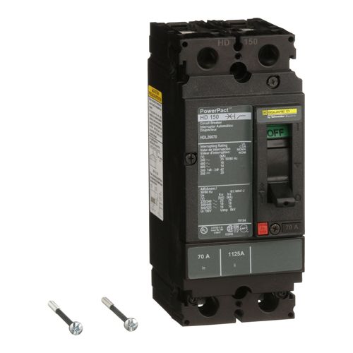 Main product image of 2 Pole Panel Mount Molded Case Circuit Breaker, Thermal Magnetic Trip (80A, 250VDC/600VAC), HDL26080