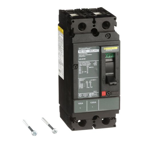 Main product image of 2 Pole Panel Mount Molded Case Circuit Breaker, Thermal Magnetic Trip (100A, 250VDC/600VAC), HDL26100