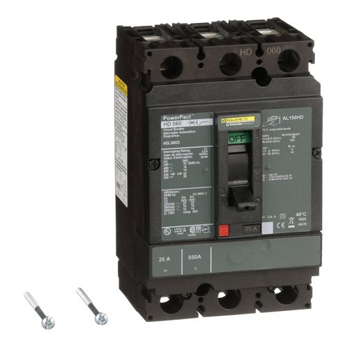 Main product image of 3 Pole Panel Mount Molded Case Circuit Breaker, Thermal Magnetic Trip (30A, 250VDC/600VAC), HDL36030