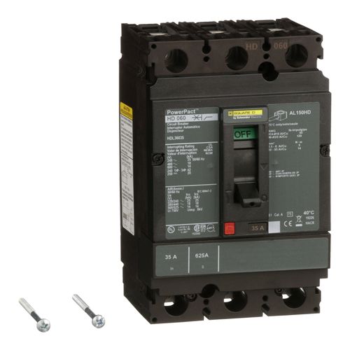 Main product image of 3 Pole Panel Mount Molded Case Circuit Breaker, Thermal Magnetic Trip (40A, 250VDC/600VAC), HDL36040
