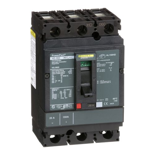 Main product image of 3 Pole Plug In Molded Case Circuit Breaker, Thermal Magnetic Trip (15A, 600VAC), HGA36015