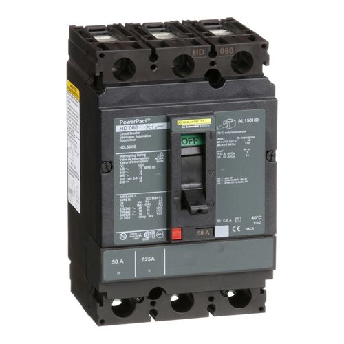 Main product image of 3 Pole Plug In Molded Case Circuit Breaker, Thermal Magnetic Trip (100A, 600VAC), HGA36100