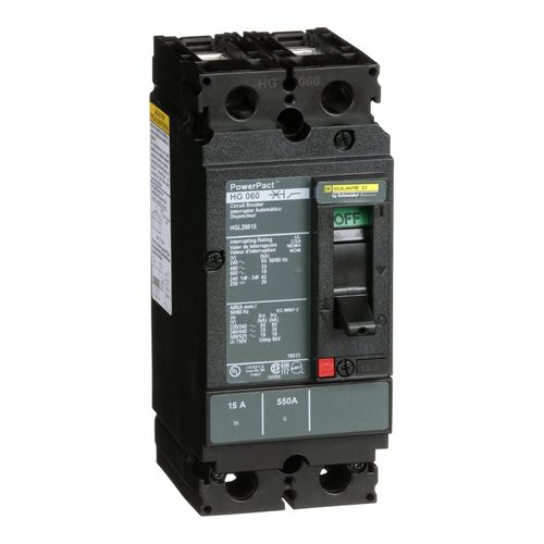 Main product image of 2 Pole Panel Mount Molded Case Circuit Breaker, Thermal Magnetic Trip (15A, 250VDC/600VAC), HGL26015