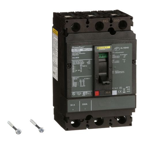 Main product image of 3 Pole Panel Mount Molded Case Circuit Breaker, Thermal Magnetic Trip (40A, 250VDC/600VAC), HGL36040