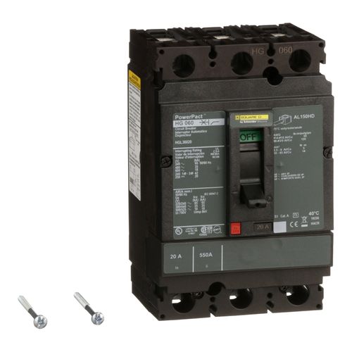 Main product image of 3 Pole Panel Mount Molded Case Circuit Breaker, Thermal Magnetic Trip (50A, 250VDC/600VAC), HGL36050