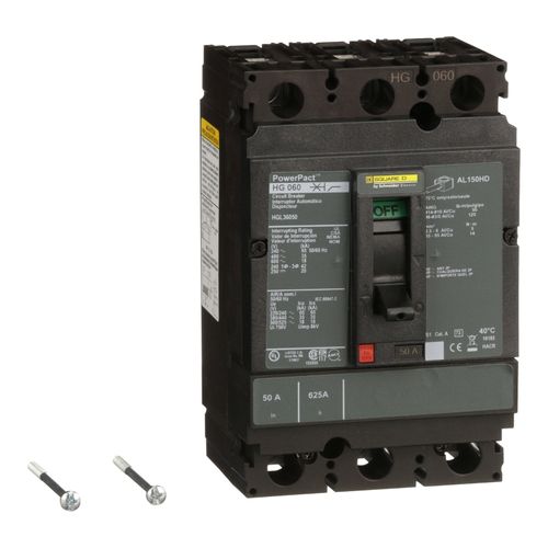 Main product image of 3 Pole Panel Mount Molded Case Circuit Breaker, Thermal Magnetic Trip (60A, 250VDC/600VAC), HGL36060