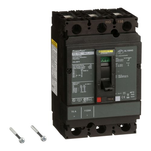 Main product image of 3 Pole Panel Mount Molded Case Circuit Breaker, Thermal Magnetic Trip (70A, 250VDC/600VAC), HGL36070