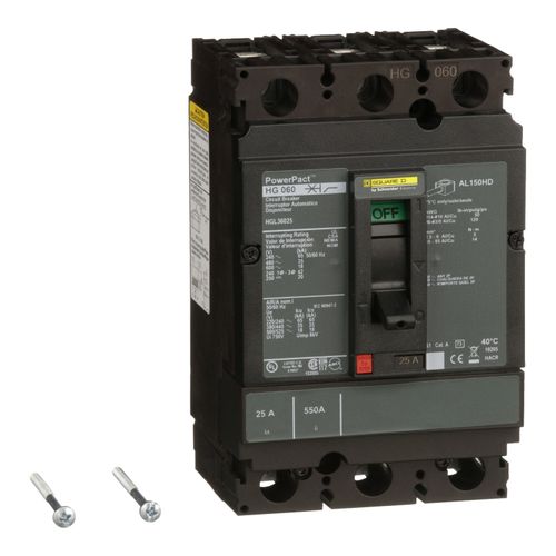 Main product image of 3 Pole Panel Mount Molded Case Circuit Breaker, Thermal Magnetic Trip (80A, 250VDC/600VAC), HGL36080