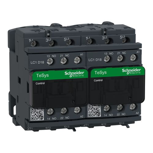 Main product image of 18 Amp 3-Pole NC & NO 24VAC 50/60 Hz Reversing IEC Contactor, LC2D18B7