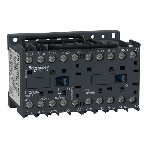 Main product image of 6 Amp 3-Pole NO 24VAC 50/60 Hz Reversing IEC Contactor, LC2K0610B7