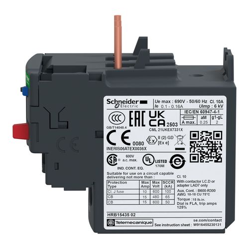 Main product image of 0.16 To 0.25 Amp 690 VAC Trip Class 10A Thermal IEC Overload Relay For LC1D09 And LC1D38, LRD02