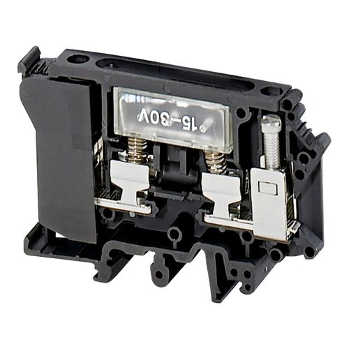 Main product image of 1-Pole 500V 10 Amp -40 To 266°F DIN Rail Mount Polyamide Fused Terminal Block With 12-30V LED Indicator, 3 Contacts, 1/2 To 16mm, 60-1/2mm High, NSYTRV42SF6LD