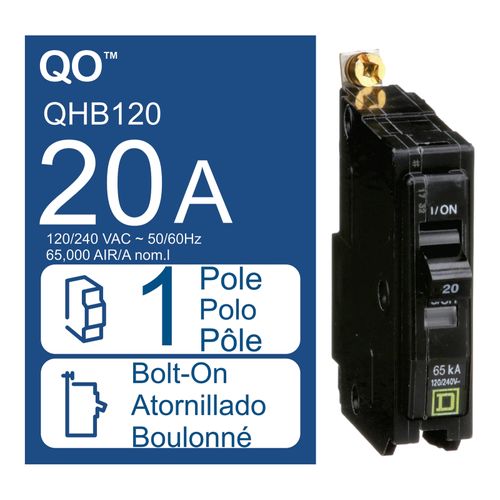 Main product image of Single Pole Bolt On Miniature Circuit Breaker (20A, 120/240VAC, 10kA), QHB120