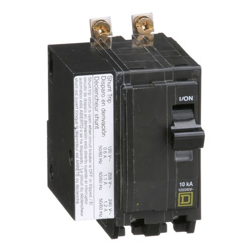 Main product image of 2 Pole Bolt On Miniature Circuit Breaker, AC Shunt Trip (40A, 120/240VAC, 10kA), QOB2401021