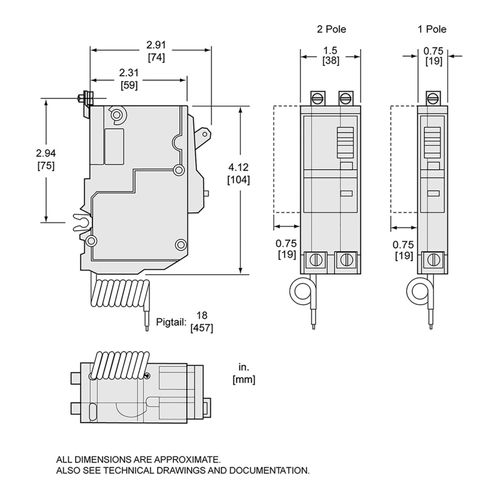 Main product image of 2 Pole Bolt On Miniature Circuit Breaker, GFI Ground Fault (50A, 240VAC, 10kA), QOB250GFI