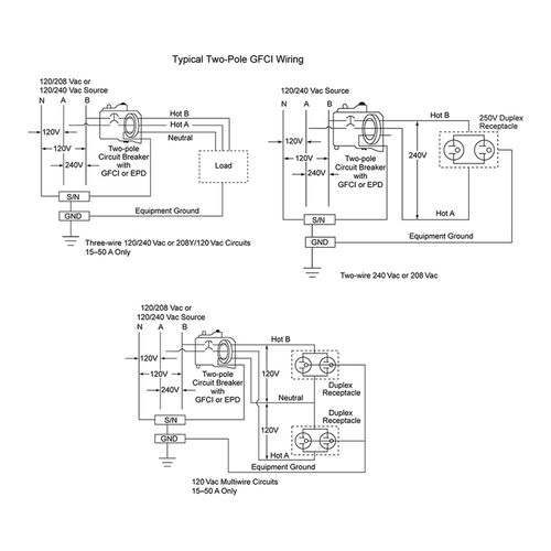 Main product image of 2 Pole Bolt On Miniature Circuit Breaker, GFI Ground Fault (50A, 240VAC, 10kA), QOB250GFI