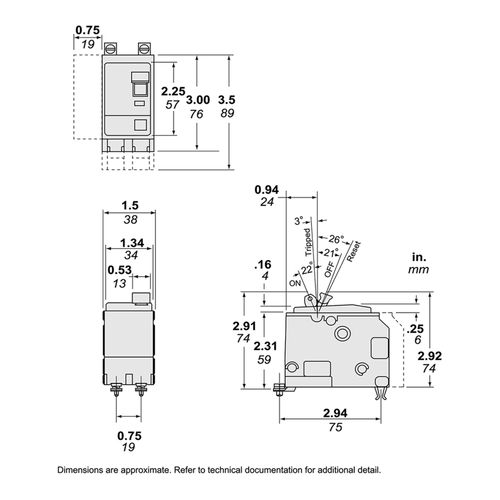 Main product image of 2 Pole Bolt On Miniature Circuit Breaker (90A, 120/240VAC, 10kA), QOB290