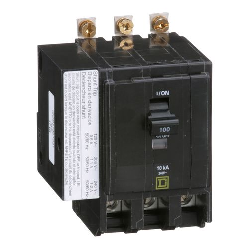Main product image of 3 Pole Bolt On Miniature Circuit Breaker, AC Shunt Trip (100A, 120/240VAC, 10kA), QOB31001021