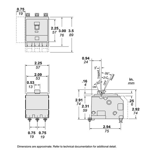 Main product image of 3 Pole Bolt On Miniature Circuit Breaker (45A, 120/240VAC, 10kA), QOB345
