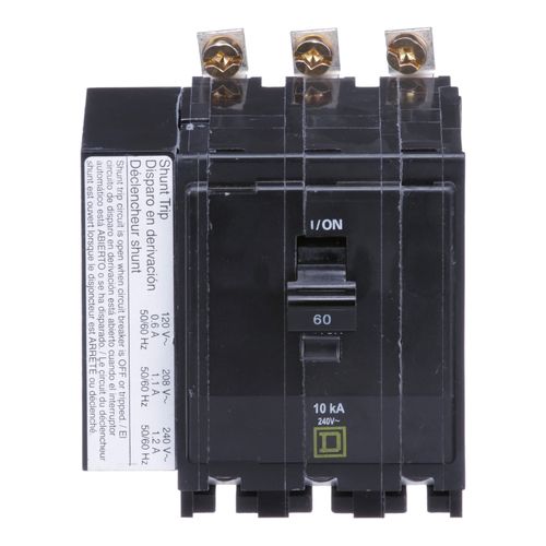 Main product image of 3 Pole Bolt On Miniature Circuit Breaker, AC Shunt Trip (60A, 120/240VAC, 10kA), QOB3601021